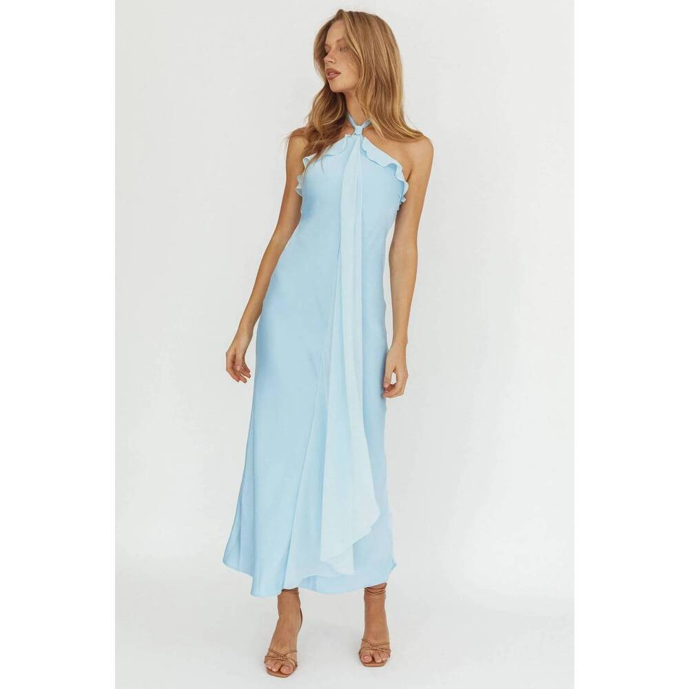 NEW ONE AND ONLY COLLECTIVE halter drape dress in baby blue
